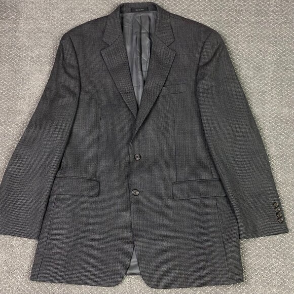 Lauren Ralph Lauren Houndstooth Blazer Men's 42L Gray Blue Red Wool 2 Button - Picture 1 of 15